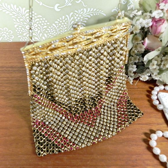 Handbags - Antique French Mesh Rhinestone Bag | Rare Art Deco Beaded Evening Purse